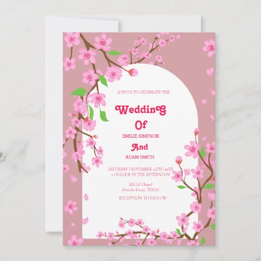 CLASSY ROZE BLOEMIGE BRUILOFT KAART (Voorkant)