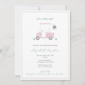 Classy roze en groene golfkar baby meisje douche kaart (Voorkant)