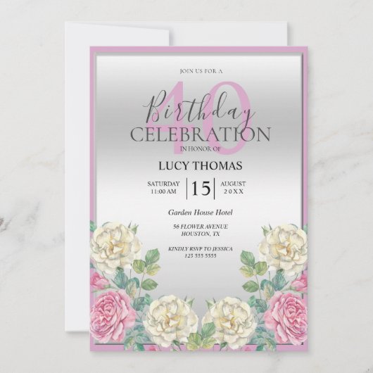 Classy roze en witte bloemen decoratie Verjaardag Kaart (Voorkant)