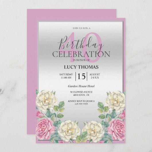 Classy roze en witte bloemen decoratie Verjaardag Kaart (Voorkant / Achterkant)