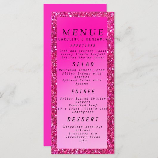 Classy roze Glitter bruiloft Menu (Voorkant / Achterkant)