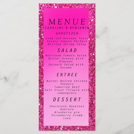 Classy roze Glitter bruiloft Menu (Voorkant)