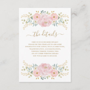 Classy Roze Gouden Botanische Bloemen Bruiloft Det Informatiekaartje