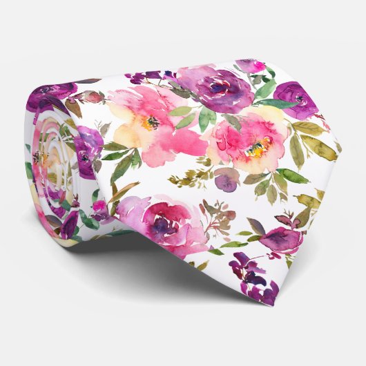 Classy Roze Paarse Waterverf Rozen Stropdas (Opgerold)