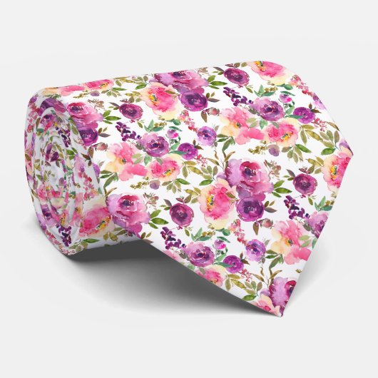 Classy Roze Paarse Waterverf Rozen Stropdas (Opgerold)