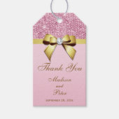 Classy roze pailletten gouden boog dank u cadeaulabel (Voorkant)