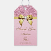 Classy roze pailletten gouden boog dank u cadeaulabel (Achterkant)