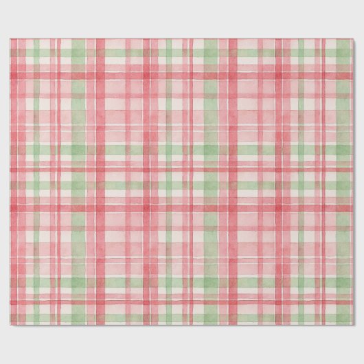 Classy Roze Rood Groen Waterverf Plaid Art Pattern Cadeaupapier (Vlak)