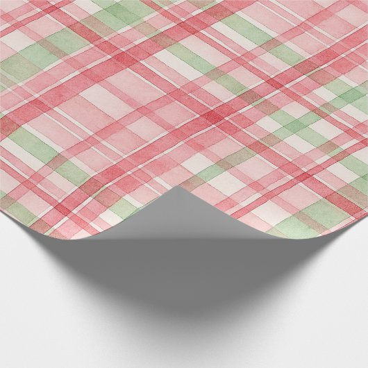Classy Roze Rood Groen Waterverf Plaid Art Pattern Cadeaupapier (Hoek)