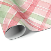 Classy Roze Rood Groen Waterverf Plaid Art Pattern Cadeaupapier (Rol Hoek)