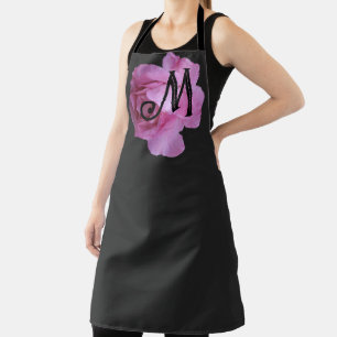 Classy roze roos monogram zwart koken schattig gir schort