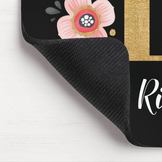 Classy Roze Zwart Girly Monogram Initiaal Letter R Muismat (Hoek)