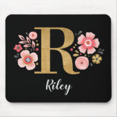 Classy Roze Zwart Girly Monogram Initiaal Letter R Muismat (Voorkant)