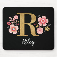 Classy Roze Zwart Girly Monogram Initiaal Letter R