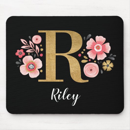 Classy Roze Zwart Girly Monogram Initiaal Letter R Muismat (Voorkant)