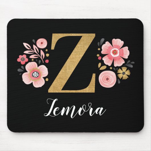 Classy Roze Zwart Monogram Initiaal Girly Letter Z Muismat (Voorkant)