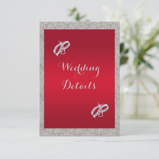 Classy Ruby Red & Sparkly Bauble Kerstbruiloft Informatiekaartje (Staand voorkant)