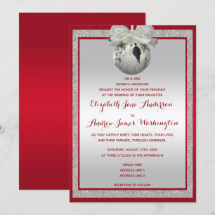 Classy Ruby Red & Sparkly Bauble Kerstbruiloft Kaart