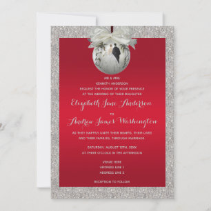 Classy Ruby Red & Sparkly Bauble Kerstbruiloft Kaart
