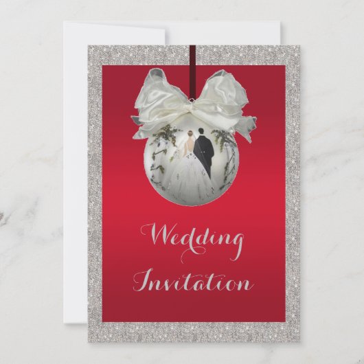 Classy Ruby Red & Sparkly Bauble Kerstbruiloft Kaart (Voorkant)