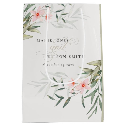 Classy Rustic Blush Greenery Floral Bunch Wedding Medium Cadeauzakje (Achterkant)