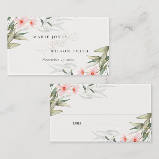 Classy Rustic Blush Greenery Floral Bunch Wedding Plaatskaartje (Voorkant / Achterkant)