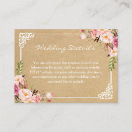 Classy Rustic Floral Kraft Wedding Insert Kaart