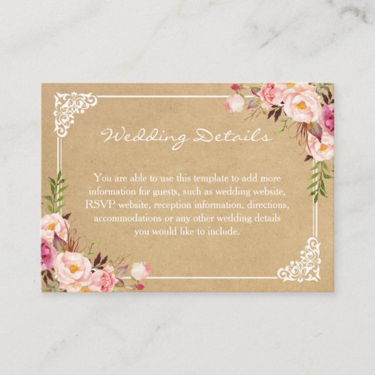 Classy Rustic Floral Kraft Wedding Insert Kaart (Voorkant)