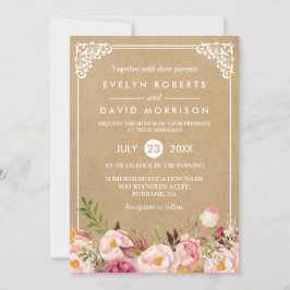 Classy Rustic Floral Lijst Kraft | Formeel huwelij Kaart