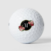 Classy Rustic  Floral Rozen Girly Monogram Golfballen (Voorkant)