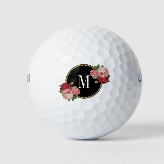 Classy Rustic  Floral Rozen Girly Monogram Golfballen (Voorkant)