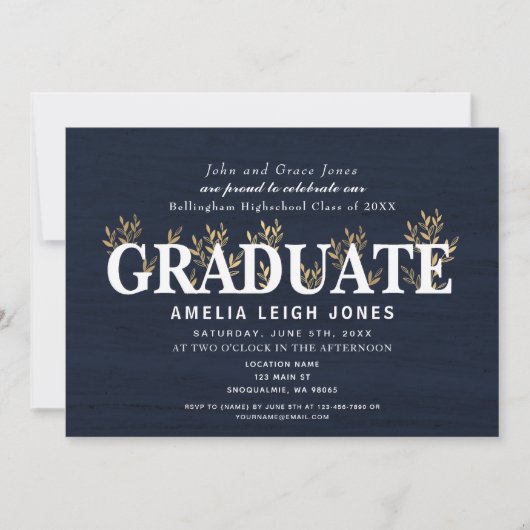 Classy Rustic Gold Leaf Graduation Party Kaart (Voorkant)