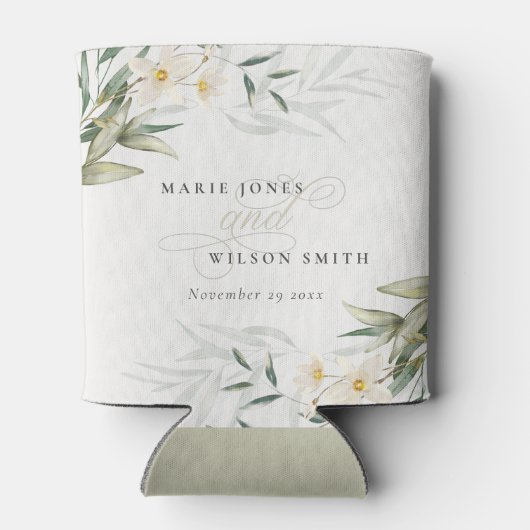 Classy Rustic White Greenery Floral Bunch Wedding Blikjeskoeler (Achterkant)