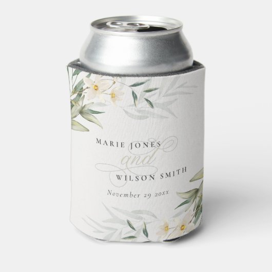 Classy Rustic White Greenery Floral Bunch Wedding Blikjeskoeler (Blikje Achterkant)