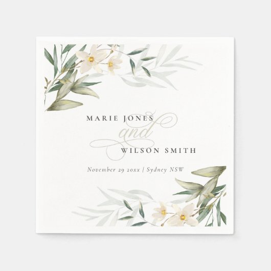 Classy Rustic White Greenery Floral Bunch Wedding Servet (Voorkant)