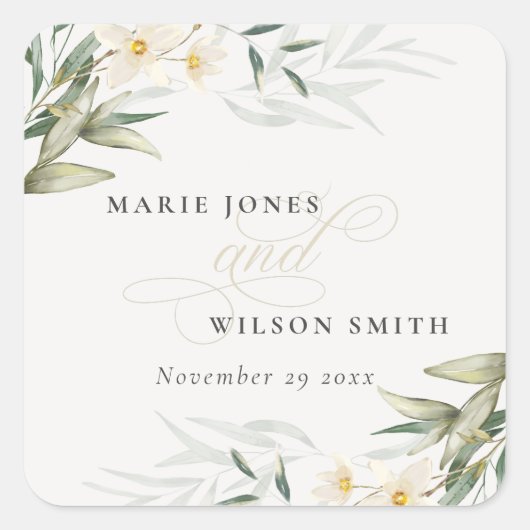 Classy Rustic White Greenery Floral Bunch Wedding Vierkante Sticker (Voorkant)