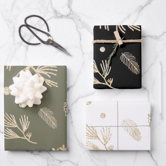 Classy rustieke Kerstmis Verpakking Blad Set van 3 Inpakpapier Vel (Voorkant)