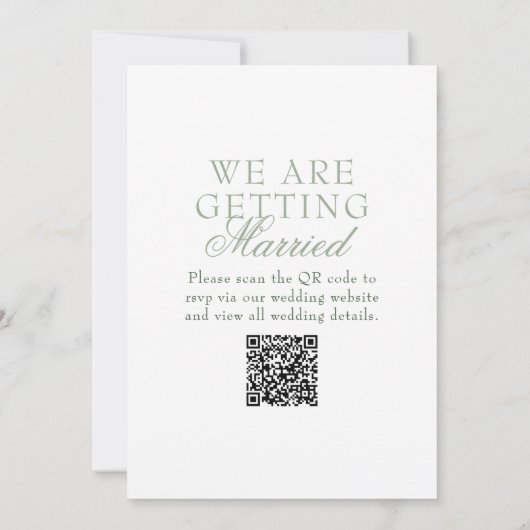 Classy Sage Green Boho Modern QR Code Wedding Kaart (Achterkant)
