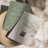 Classy Sage Green Boho Modern QR Code Wedding Kaart