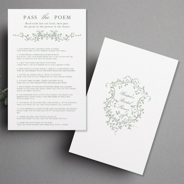 Classy Sage Green Floral 'Pass the Poem' Spel (Front & Back)