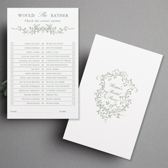 Classy Sage Green Floral 'Zou ze liever' spel (Front & Back)