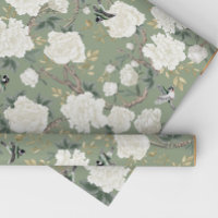Classy Sage Green White Chinoiserie Flowers Birds