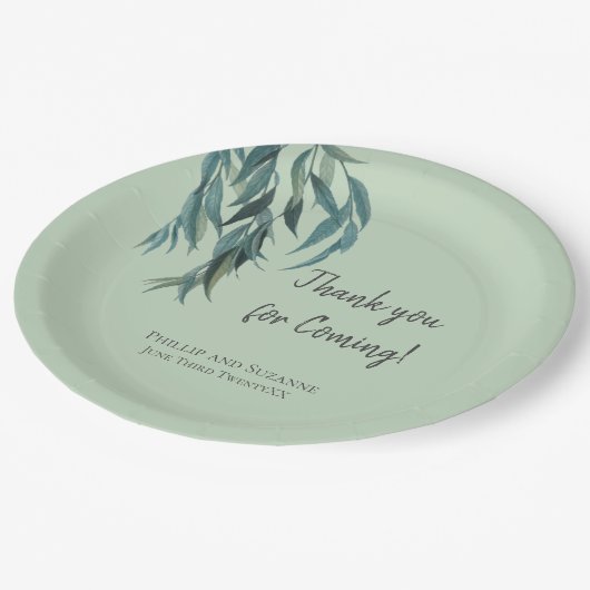 Classy Sage Green Willow Branch Botanical Wedding Papieren Bordje (Gekanteld)