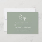 Classy Sage Groen Script Modern Elegant Bruiloft RSVP Kaartje (Voorkant)