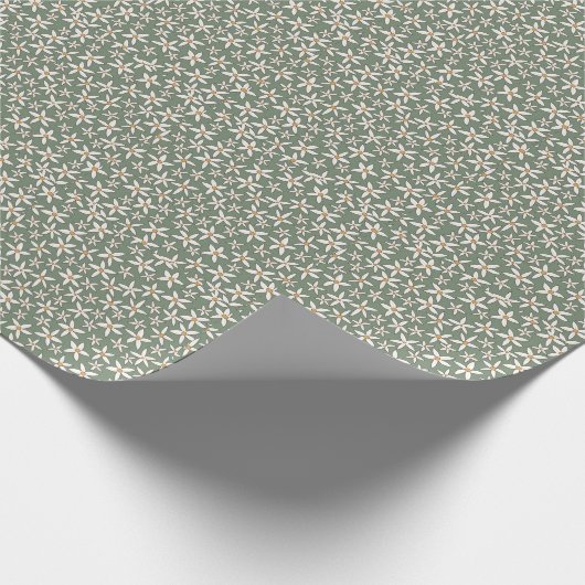 Classy Sage Groen Wit Hand getrokken Bloem Patroon Cadeaupapier (Hoek)