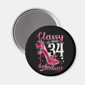 Classy Sassy 34 en Faburlous 34th Birthday Floral Magneet (Voorkant / Achterkant)