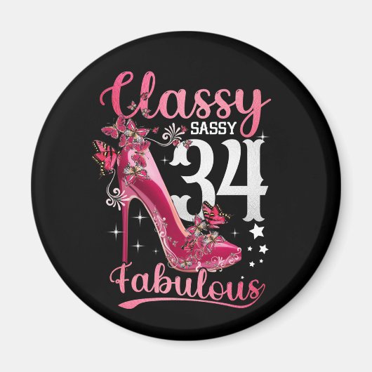 Classy Sassy 34 en Faburlous 34th Birthday Floral Magneet (Voorkant)