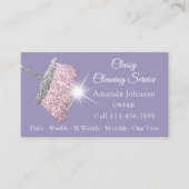 Classy Schoonmaak Service Maid Paarse Silver QRCOD Visitekaartje (Voorkant)