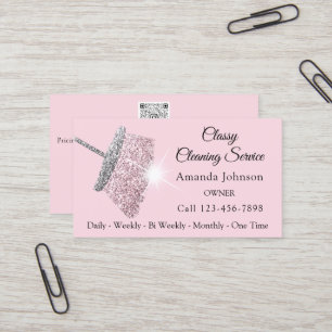 Classy Schoonmaak Service Maid Roze Zilver QR CODE Visitekaartje