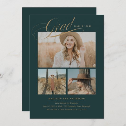 Classy Script Afstuderen Announcement Kaart (Voorkant / Achterkant)